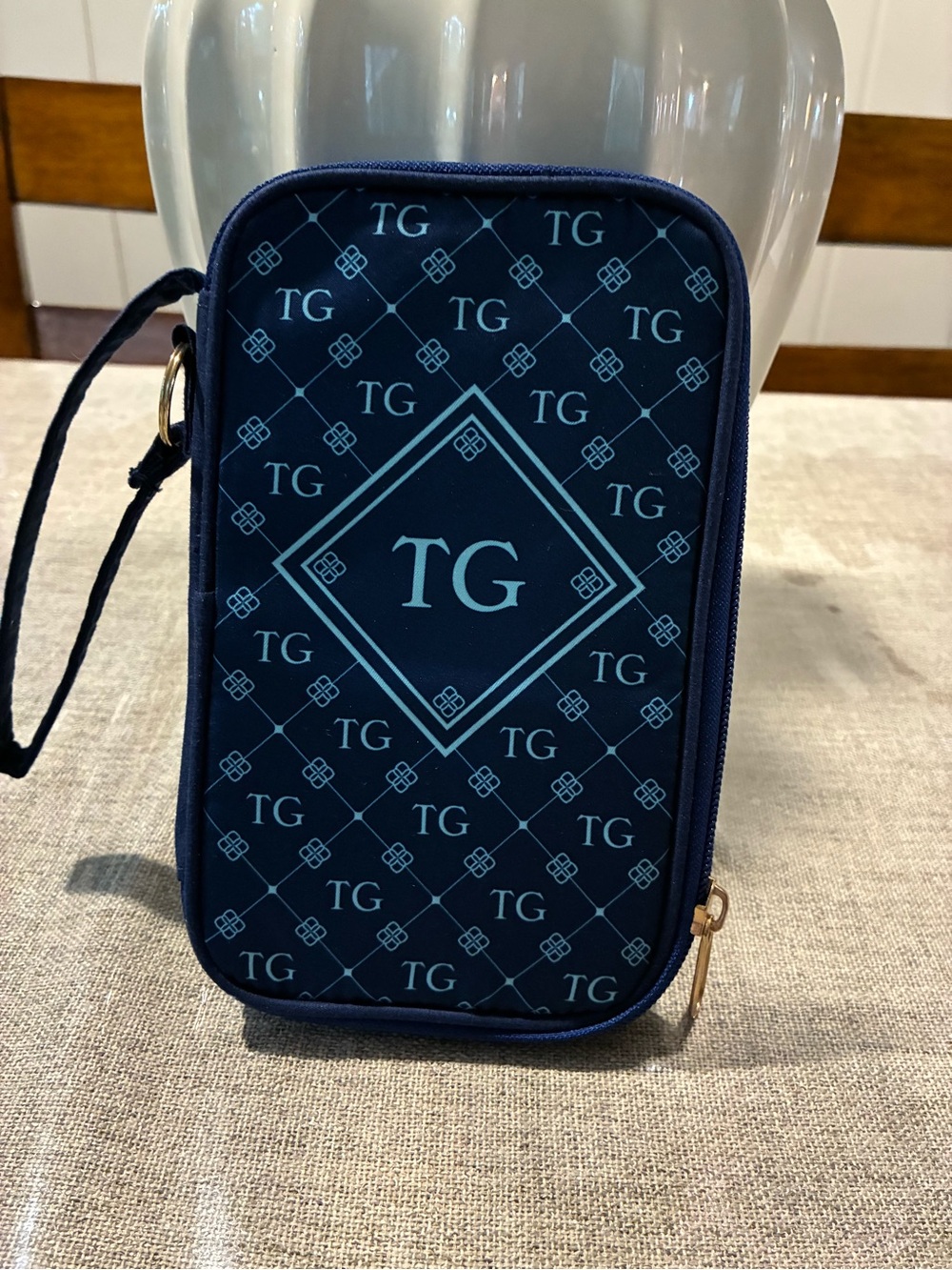 TG Monogram Navy Wristlet Case